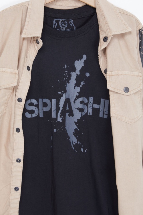 Krem Kolları Şerit Yazılı Jean Gömlekli Tişört Erkek Çocuk 2li Takım 17648