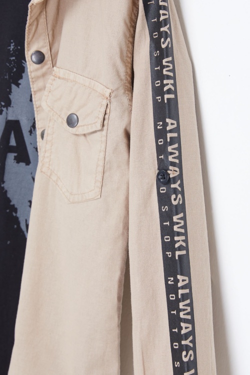 Krem Kolları Şerit Yazılı Jean Gömlekli Tişört Erkek Çocuk 2li Takım 17648