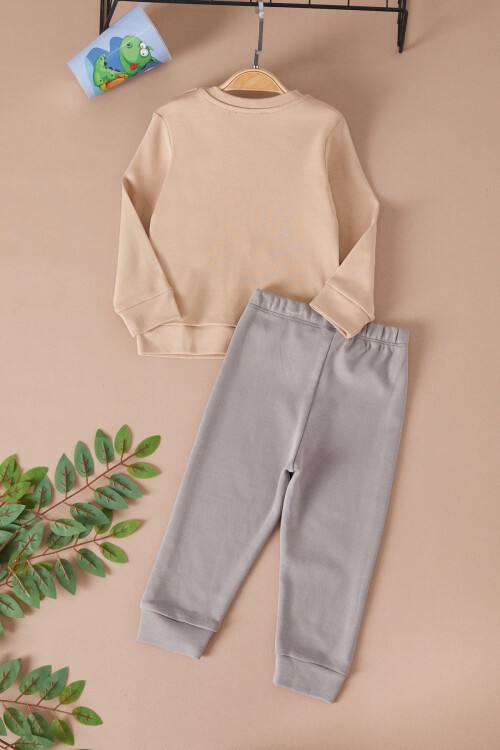 Krem Little Dinozor Baskılı Erkek Bebek Takımı 17400