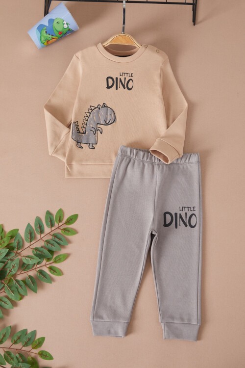 Krem Little Dinozor Baskılı Erkek Bebek Takımı 17400