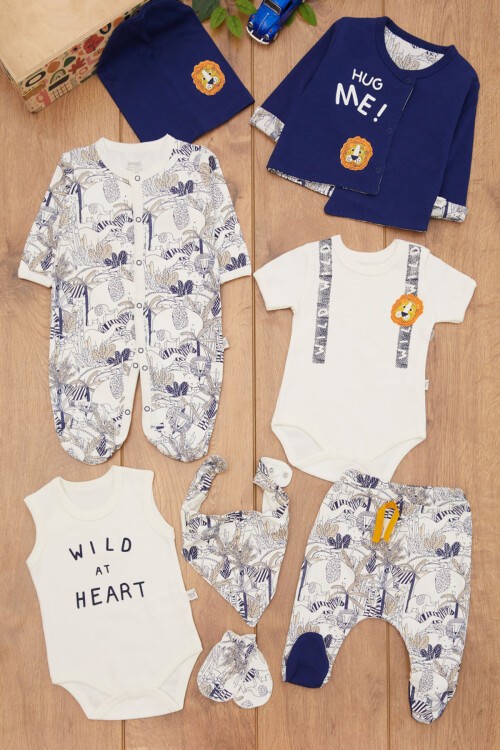 Lacivert Aslan Logolu 8li Bebek Hastane Çıkışı Seti 16864