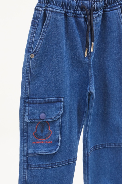 Lacivert Baskılı Kargo Cepli Erkek Çocuk Jean Pantolon 17756