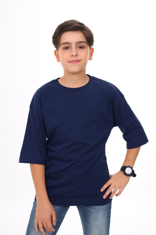 Lacivert - Beyaz Düz Bisiklet Yaka 2li Erkek Tişört 18045