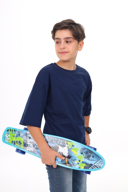 Lacivert - Beyaz Düz Bisiklet Yaka 2li Erkek Tişört 18045