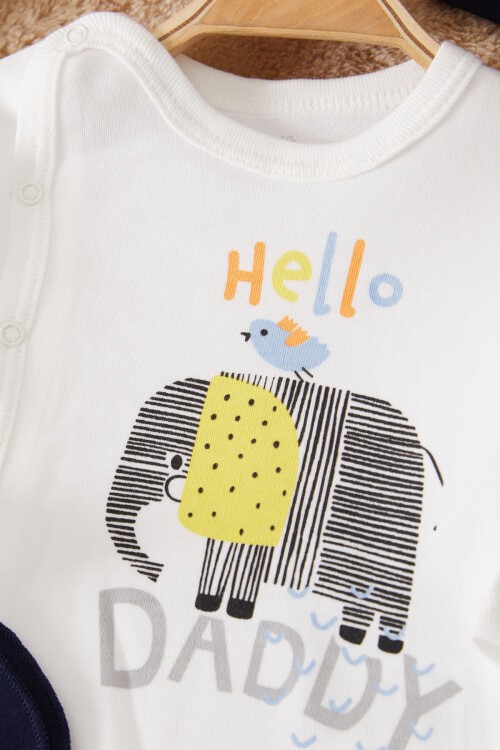 Lacivert Fil Baskılı Patikli Erkek Bebek 5li Zıbın Takımı 17506