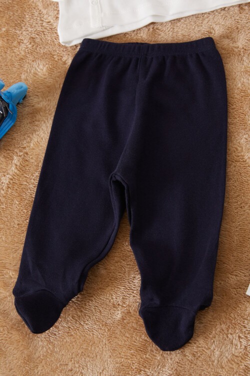 Lacivert Fil Baskılı Patikli Erkek Bebek 5li Zıbın Takımı 17506