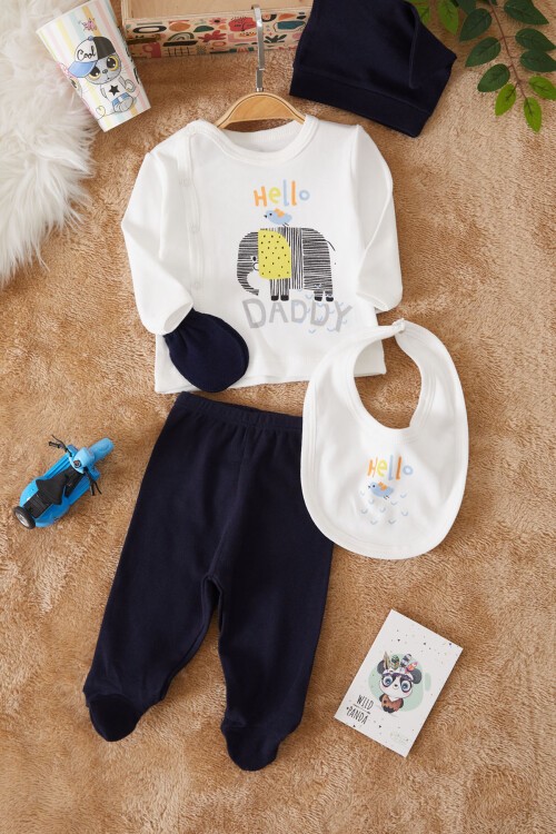 Lacivert Fil Baskılı Patikli Erkek Bebek 5li Zıbın Takımı 17506