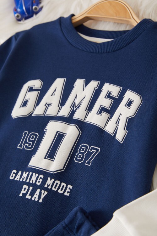 Lacivert Gamer Şeritli Baskılı Erkek Bebek Eşofman Takımı 17450