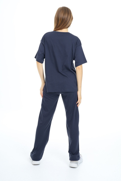 Lacivert Kalp Baskılı Kız Çocuk Takım 17888