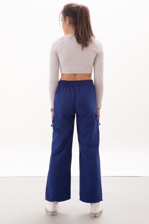 Lacivert Kapak Detaylı Beli Lastikli Kız Paraşüt Pantolon 18057