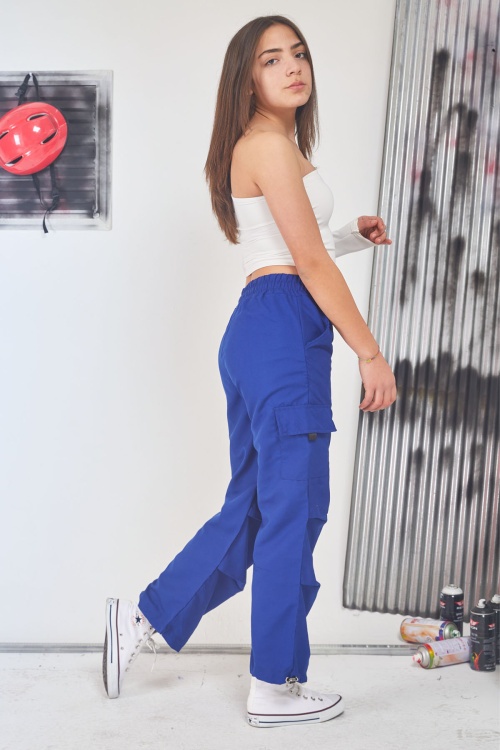 Lacivert Kargo Cep Lastikli Paça Kız Paraşüt Pantolon 17592