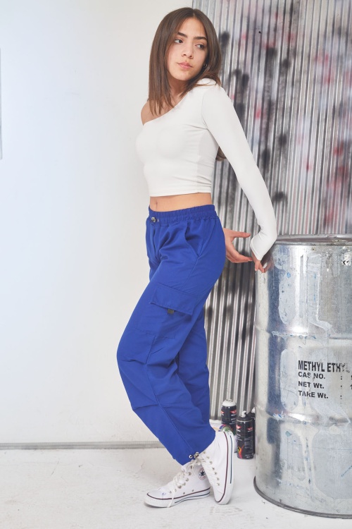 Lacivert Kargo Cep Lastikli Paça Kız Paraşüt Pantolon 17592