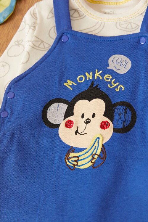 Lacivert Maymun Baskılı Badili Erkek Bebek Tulum Takımı 17498