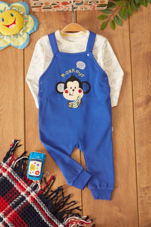 Lacivert Maymun Baskılı Badili Erkek Bebek Tulum Takımı 17498