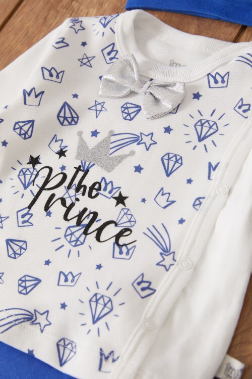 Lacivert Prens Baskılı Şapkalı Erkek Bebek 5li Zıbın Takımı 17521