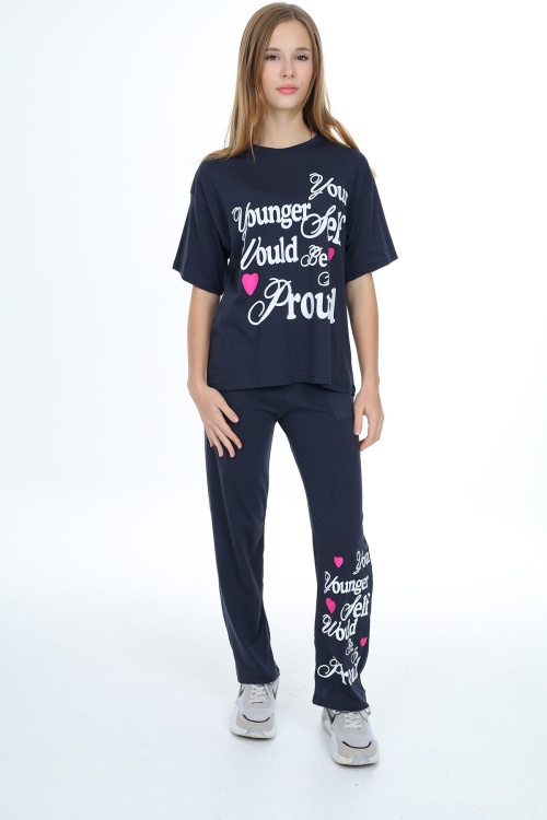 Lacivert Younger Yazı Baskılı Kız Çocuk Takım 17856