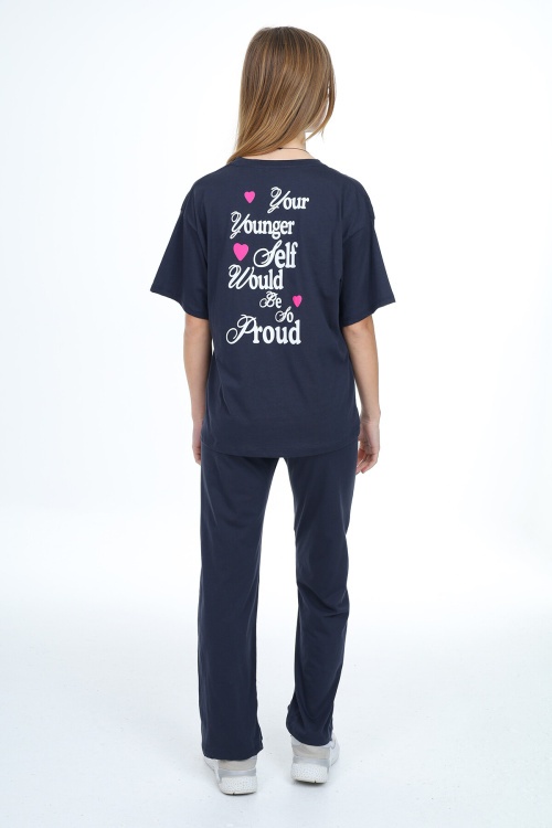 Lacivert Younger Yazı Baskılı Kız Çocuk Takım 17856