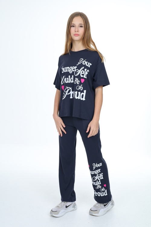 Lacivert Younger Yazı Baskılı Kız Çocuk Takım 17856