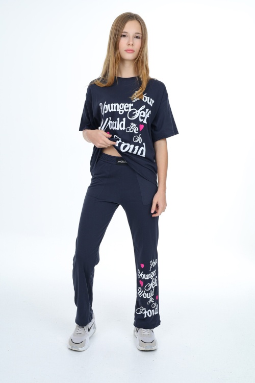 Lacivert Younger Yazı Baskılı Kız Çocuk Takım 17856