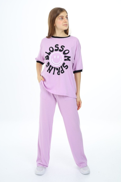 Lila Blossom Yazı Baskılı Kız Çocuk Takım 17827