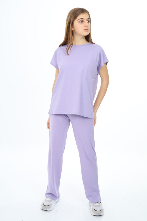 Lila Cep Detaylı Kız Çocuk Takım 17920