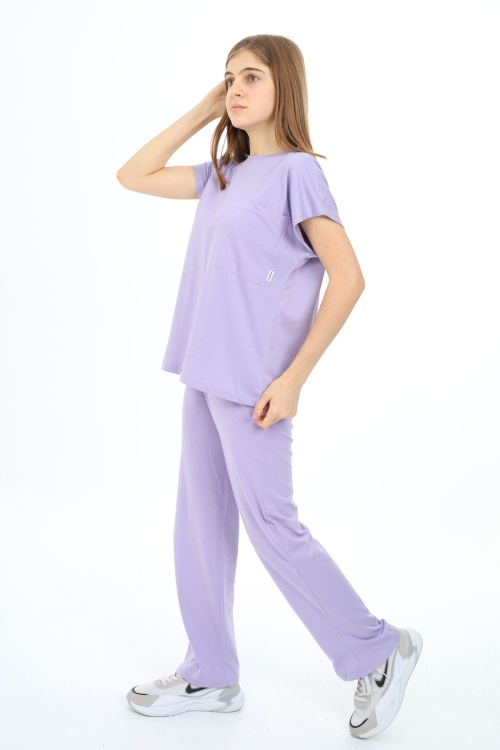 Lila Cep Detaylı Kız Çocuk Takım 17920