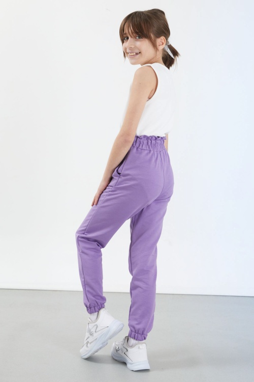 Lila Have a Good Time Yazılı Düğme Detaylı Kız Eşofman Altı 17678