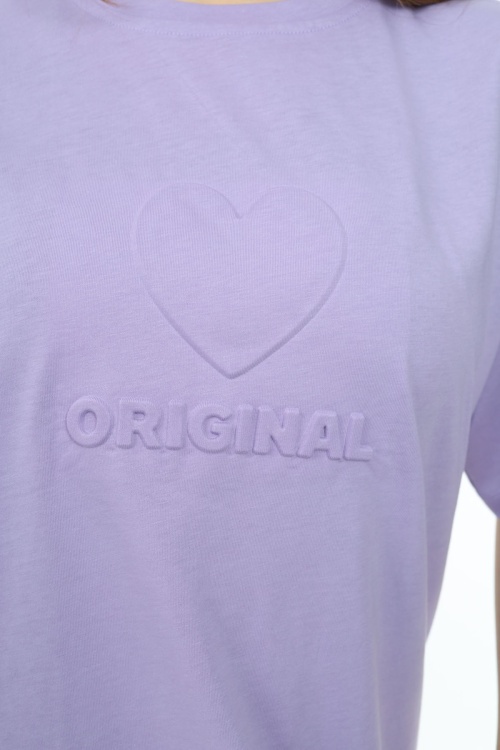 Lila Kalp Kabartmalı Bisiklet Yaka Kız Tişört 17790