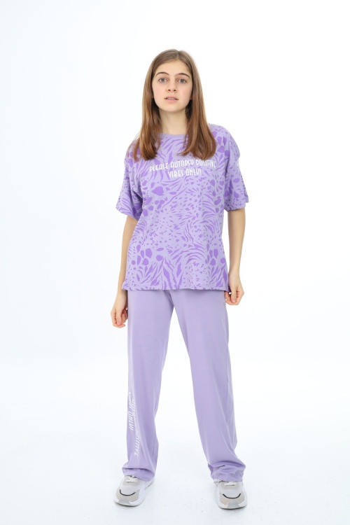 Lila Kaplan Desenli Kız Çocuk Takım 17912