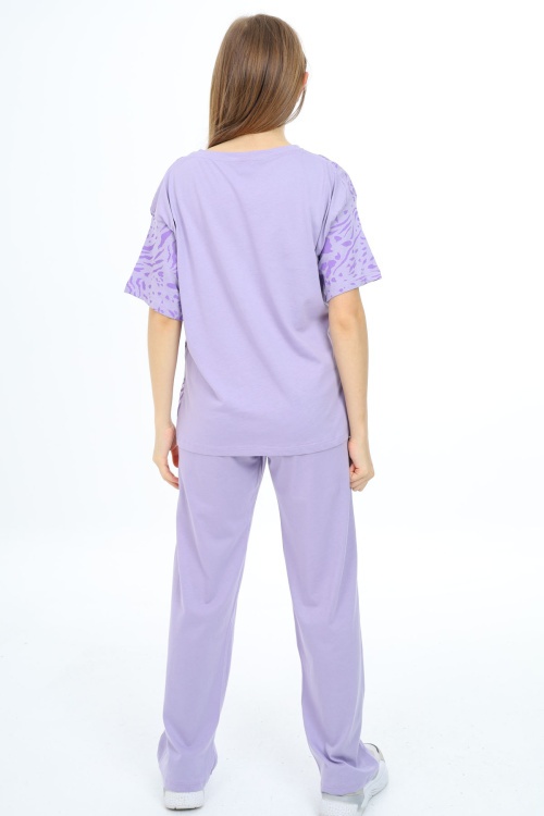 Lila Kaplan Desenli Kız Çocuk Takım 17912