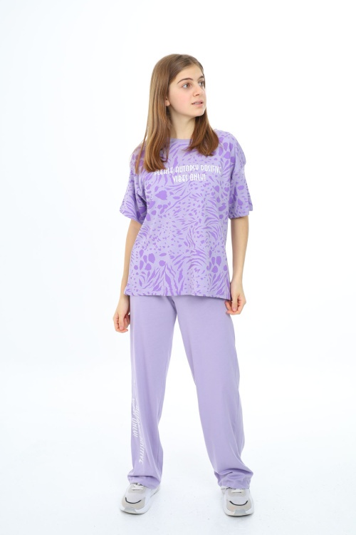 Lila Kaplan Desenli Kız Çocuk Takım 17912