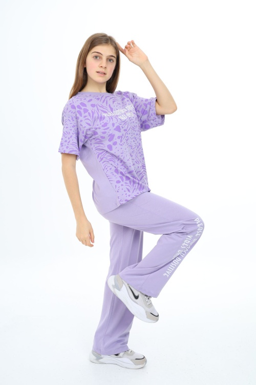 Lila Kaplan Desenli Kız Çocuk Takım 17912