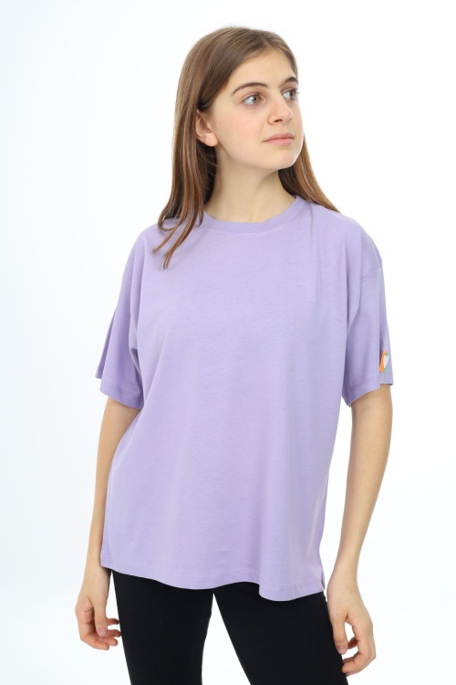 Lila Kısa Kollu Basic Kız Çocuk T-shirt 17771