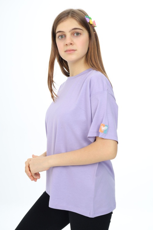 Lila Kısa Kollu Basic Kız Çocuk T-shirt 17771