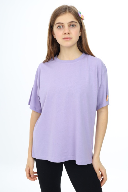 Lila Kısa Kollu Basic Kız Çocuk T-shirt 17771