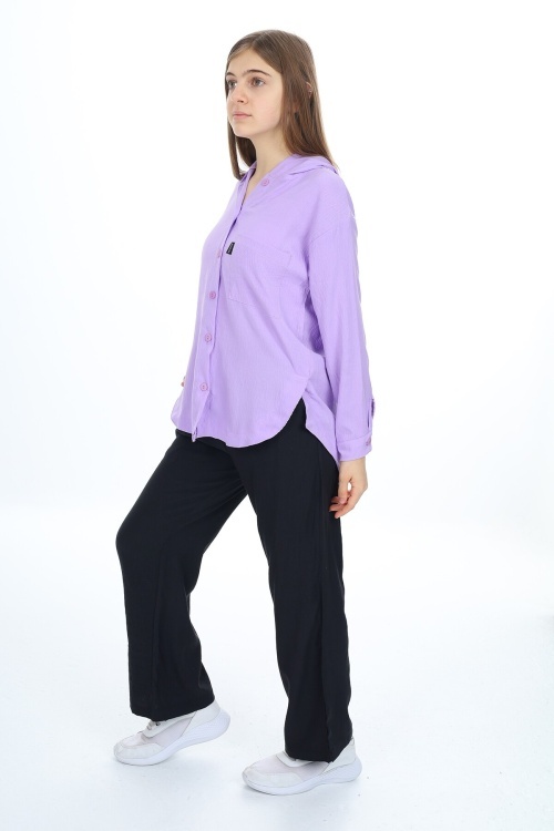 Lila Kız Çocuk Kapüşonlu Gömlekli Takım 17962