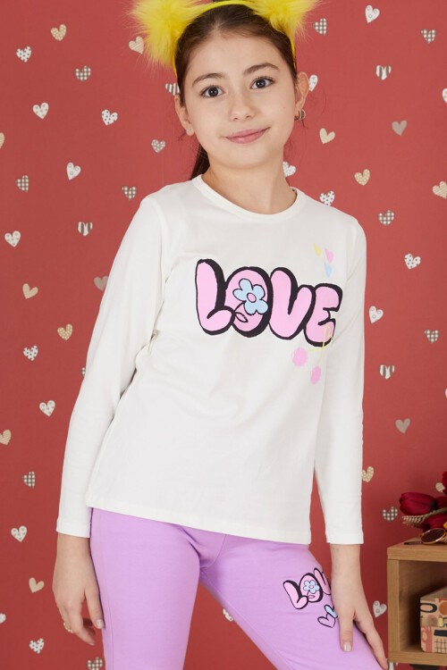 Lila Love Baskılı Hırkalı Kız Çocuk 3lü Takım 17418