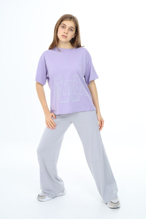 Lila Yazı Baskılı Kız Çocuk Takım 17903