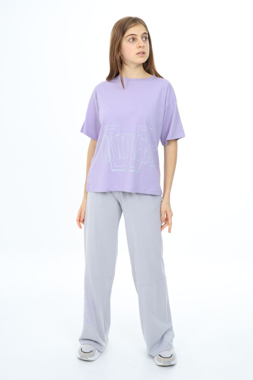 Lila Yazı Baskılı Kız Çocuk Takım 17903