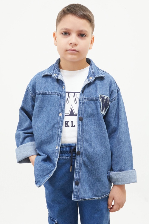 Mavi Armalı Kot Ceketli Tişört Erkek Çocuk 2li Takım 17643