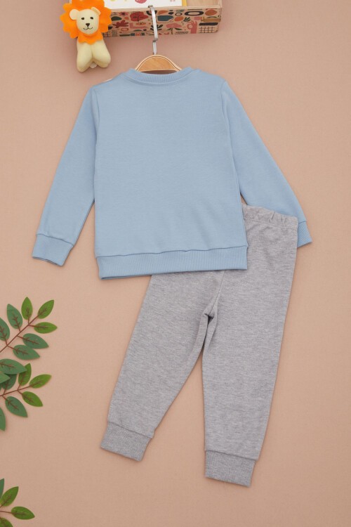 Mavi Aslan Baskılı Yazılı Erkek Bebek Takımı 17397