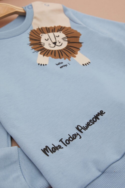 Mavi Aslan Baskılı Yazılı Erkek Bebek Takımı 17397