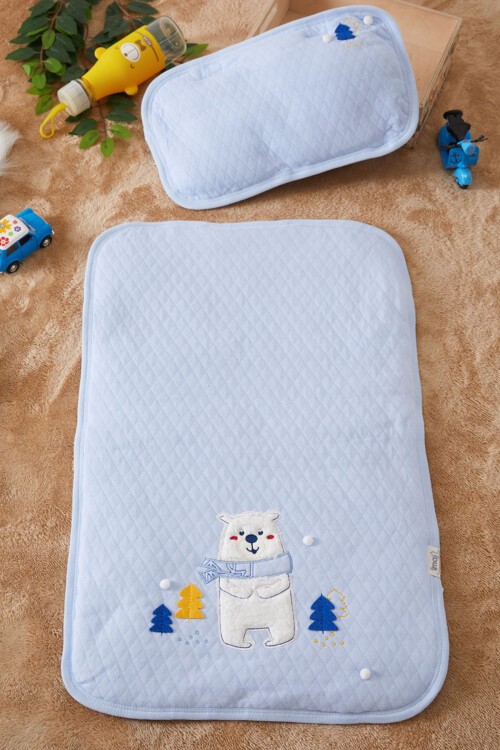 Mavi Ayıcık Nakışlı Yastıklı Erkek Bebek Alt Açma 17479