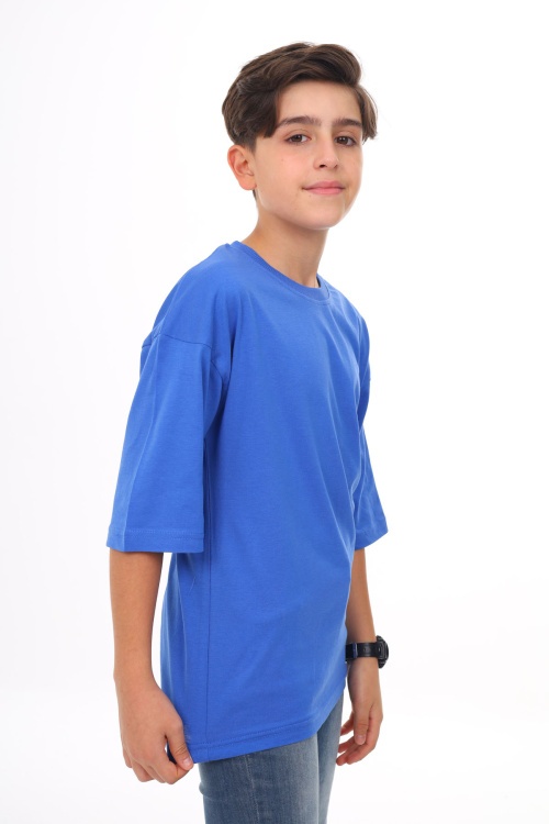 Mavi - Beyaz Düz Bisiklet Yaka 2li Erkek Tişört 18044