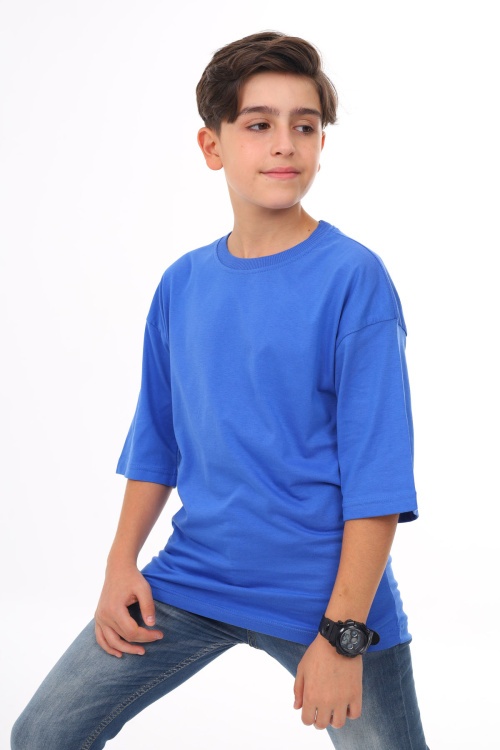 Mavi - Beyaz Düz Bisiklet Yaka 2li Erkek Tişört 18044