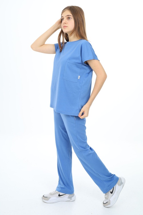 Mavi Cep Detaylı Kız Çocuk Takım 17918