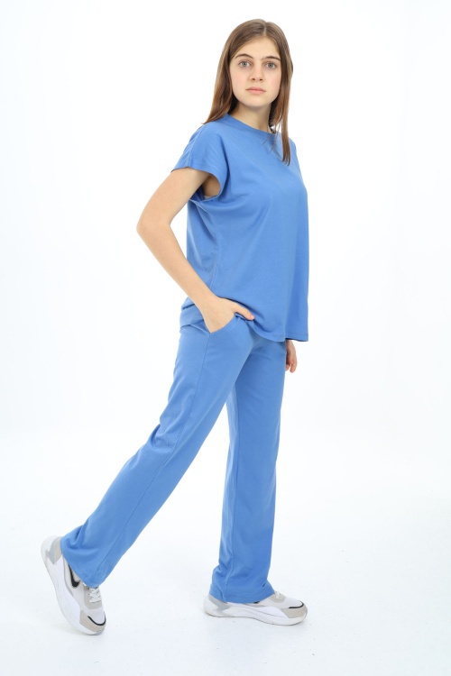 Mavi Cep Detaylı Kız Çocuk Takım 17918