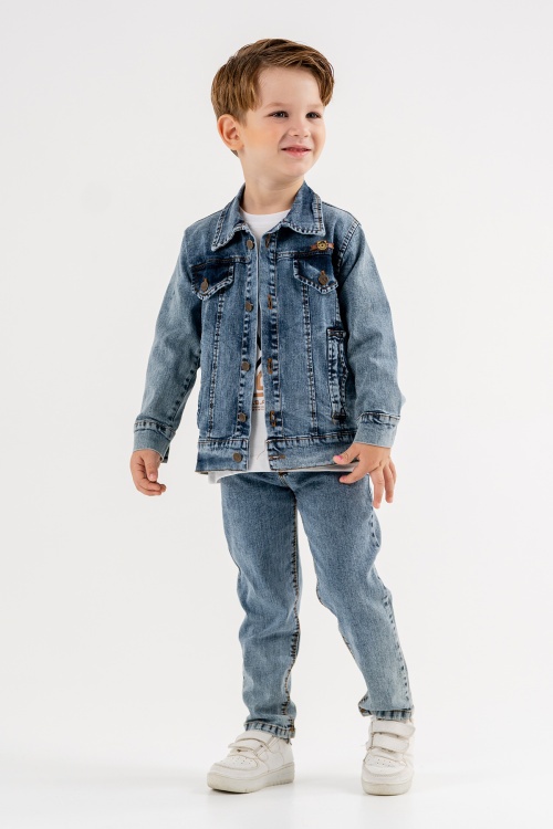 Mavi Jean Ceketli Pantolonlu Erkek Çocuk Tişörtlü 3lü Takım 18072