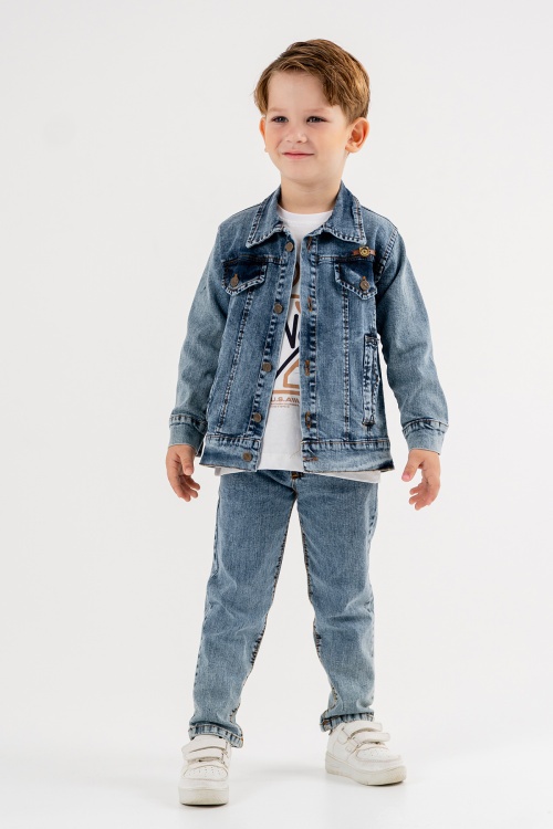 Mavi Jean Ceketli Pantolonlu Erkek Çocuk Tişörtlü 3lü Takım 18072
