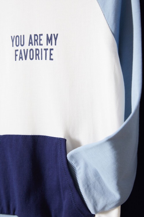 Mavi Kanguru Cepli Şeritli Erkek Çocuk Eşofman Takımı 17546